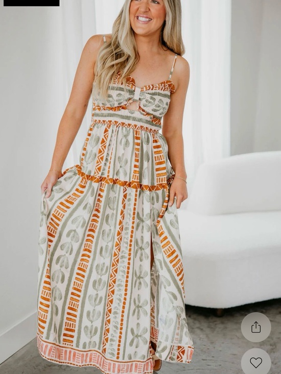 Dresses & Skirts - Bohemian Orange & Sage Printed Maxi Dress